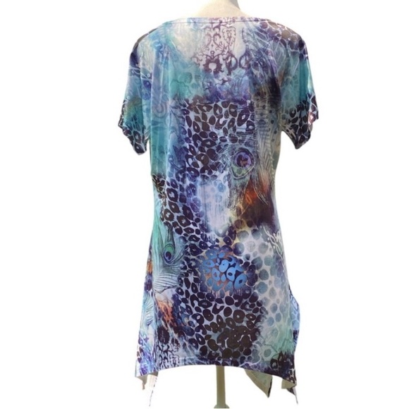 CREATION Geometric “Shark Bite” Hemline in Blue Green Purple Size Medium - Picture 5 of 5